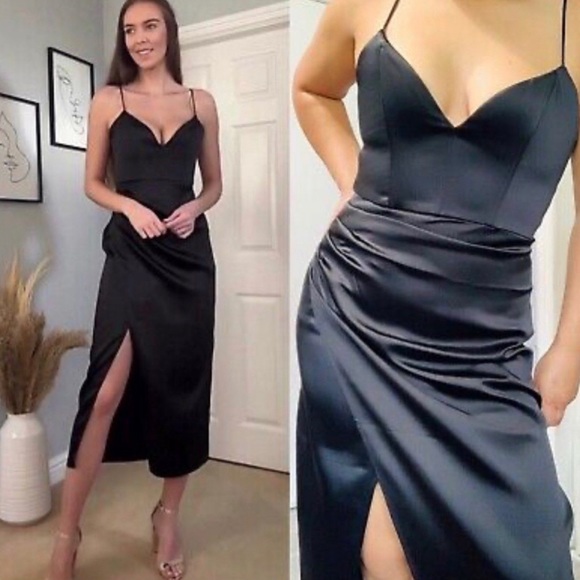 🖤 SATIN EFFECT MIDI DRESS - Picture 2 of 9